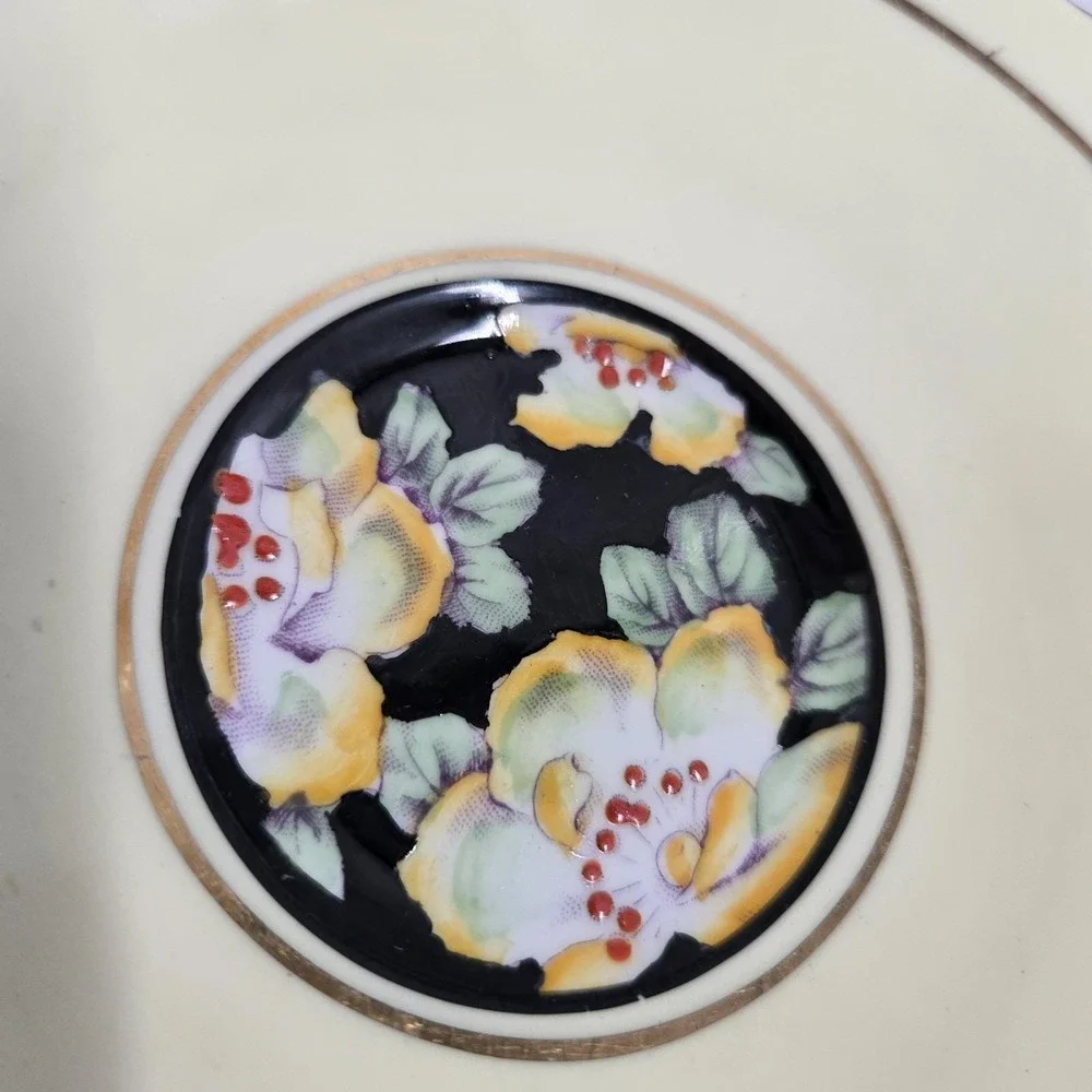 Paragon Fine Bone China Teacup & Saucer Black Yellow Hibiscus Vintage